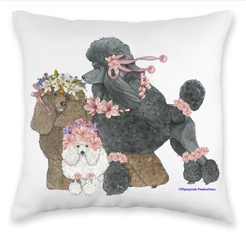 Poodle floral throw pillow - poodle,